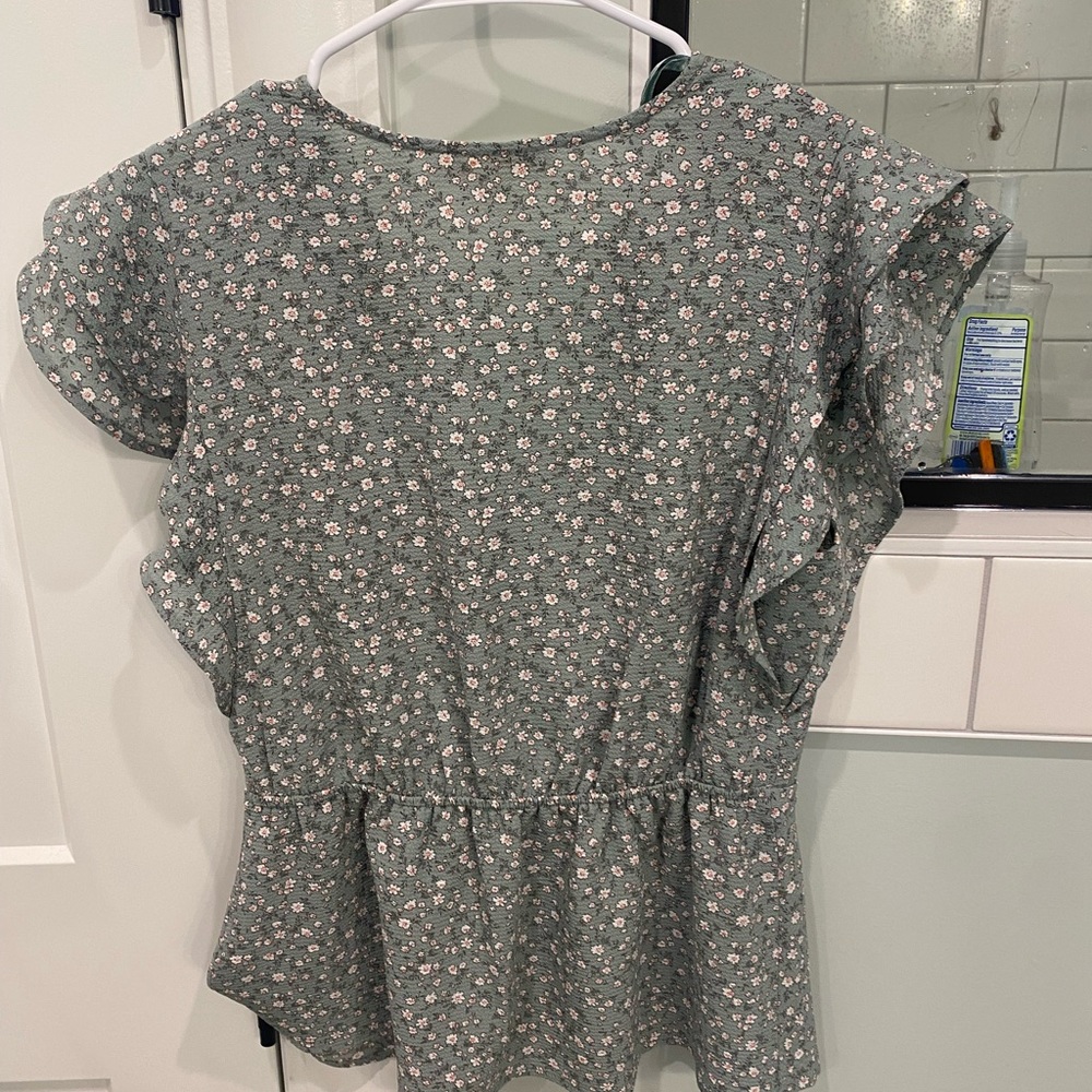 Olive green patterned blouse